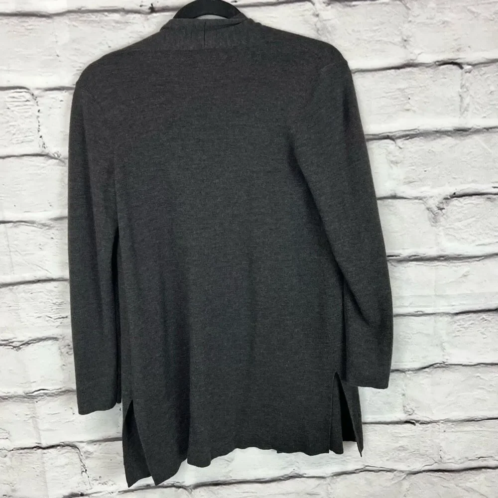 Eileen Fisher Women's XS‎ Gray Merino Wool Long Cardigan Sweater